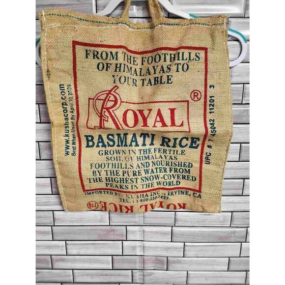 Vintage Style Royal Basmati Rice Burlap Bag, Side Zippered Tote Bags #A62 - Picture 1 of 8